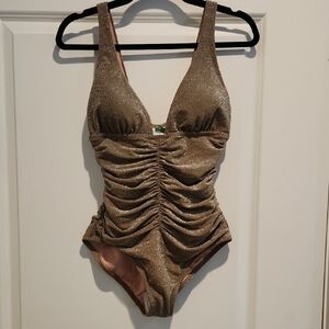 J.Crew Shimmery Gold Ruched Swimsuit